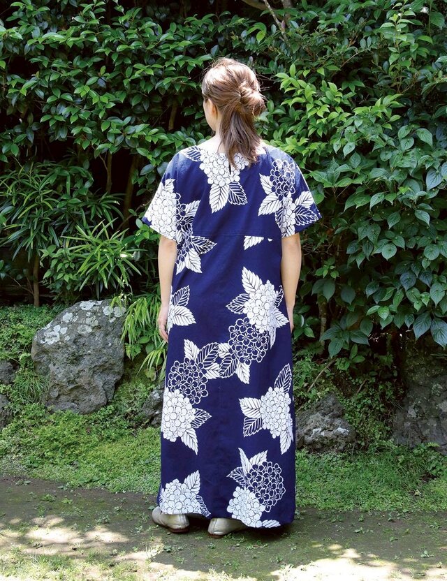 紫陽花の花 浴衣リメイク ドルマンスリーブワンピース | iichi