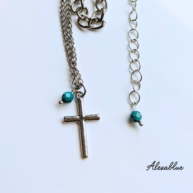 ターコイズ クロス2連ネックレス 12月誕生石 ユニセックス