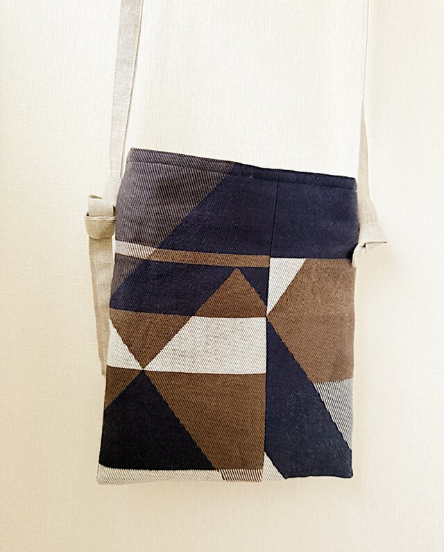 播州織のフラットショルダーバッグ（ブラウン系）