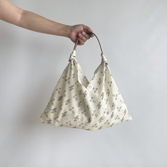 【1点もの】単-ひとえ-のあずま袋 -ウール 着物地 生成りに絣模様（ヴィンテージ） AZ516