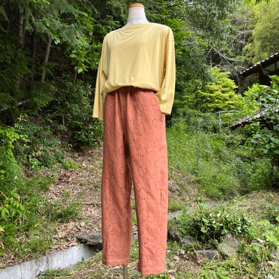 カラミ織 柿渋染めパンツ25034