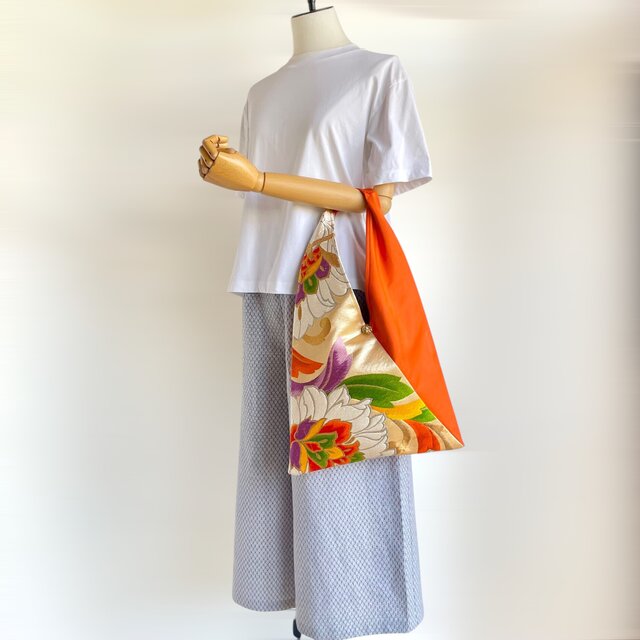 あずま袋【送料込み】帯リメイク オレンジ | iichi 日々の暮らしを