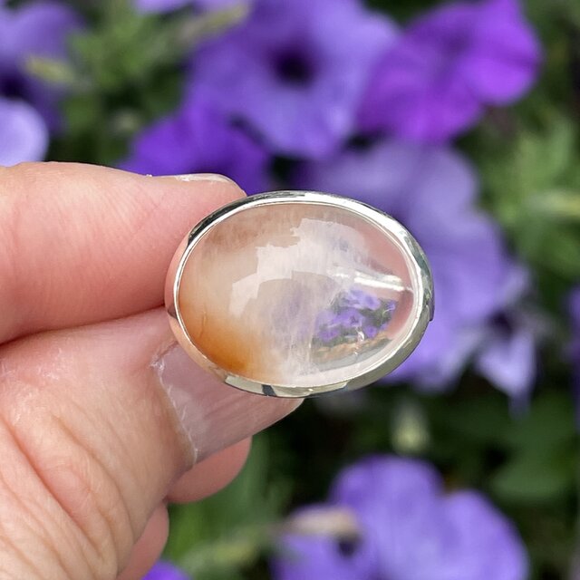 アンフィボール　イン　クォーツ　OVカボション　シルバーSV925リング