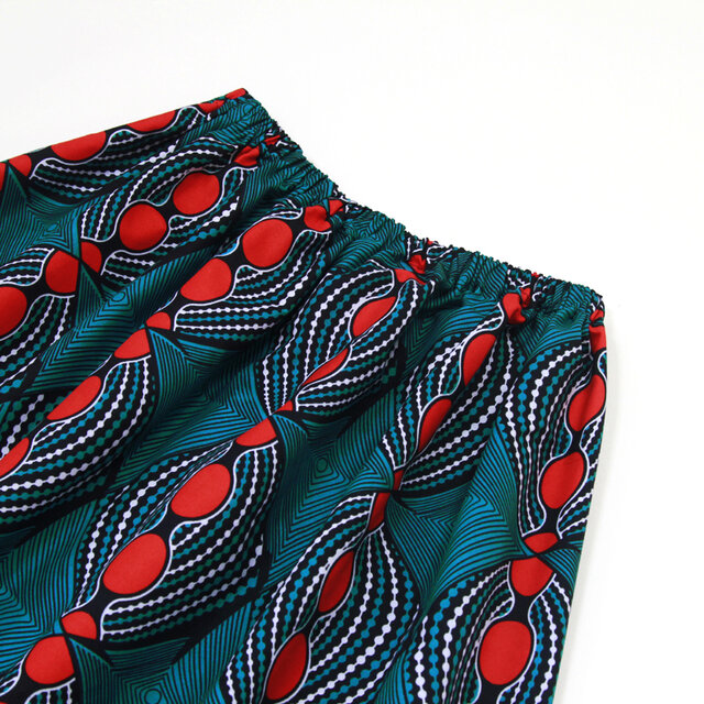 アフリカ布のギャザースカート（ピーコックブルー）アフリカンプリント