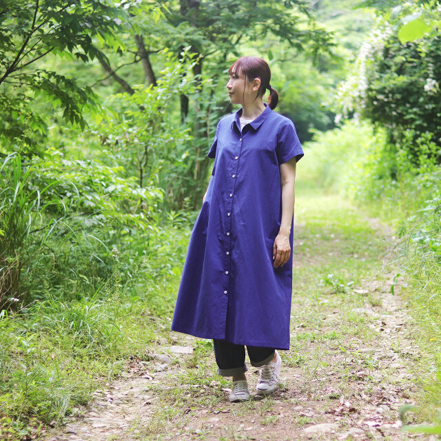 ロイヤルブルー シャツワンピース 2点限り》着こなし広がる 遠州織物 2wayシャツワンピース リネン