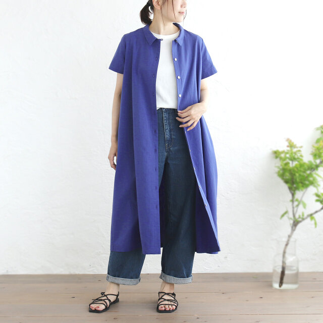2点限り》着こなし広がる 遠州織物 2wayシャツワンピース リネン混