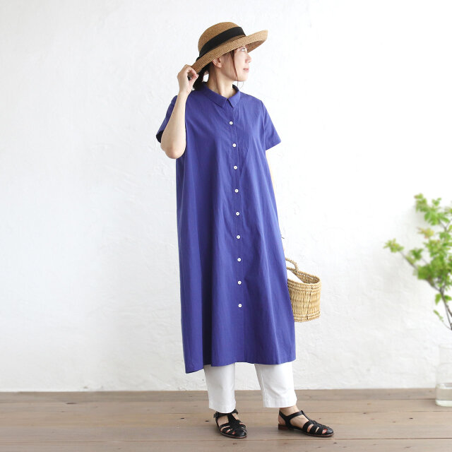 ロイヤルブルー シャツワンピース 2点限り》着こなし広がる 遠州織物 2wayシャツワンピース リネン