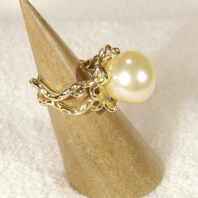 22.60ct、14.7mm南洋真珠とSV925の指輪（リングサイズ：10号、サイズ変更無料、ゴールデン、18K張り）
