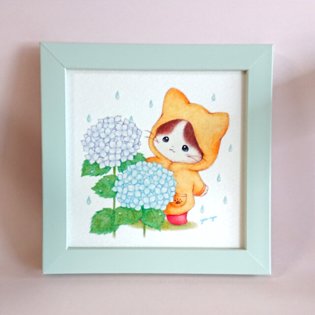 複製正方形イラスト「紫陽花猫ちゃん」