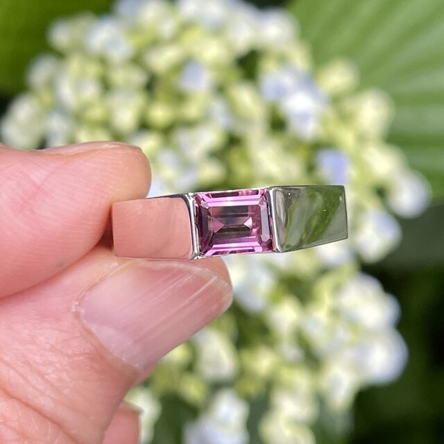 ピンク　トルマリン　OCT　5×7　カット印台　シルバーSV925リング