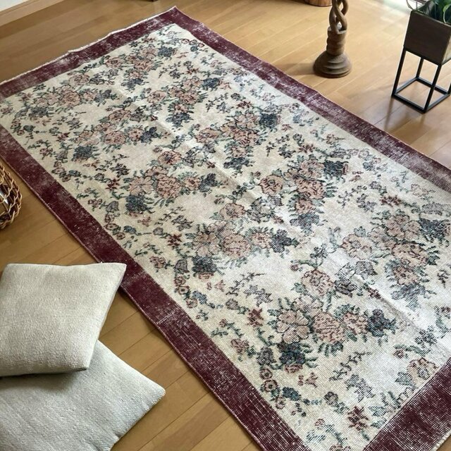 104×200 キナリ×ボルドー　薔薇の街　トルコヴィンテージラグ 104×200 キナリ×ボルドー 薔薇の街 トルコヴィンテージラグ