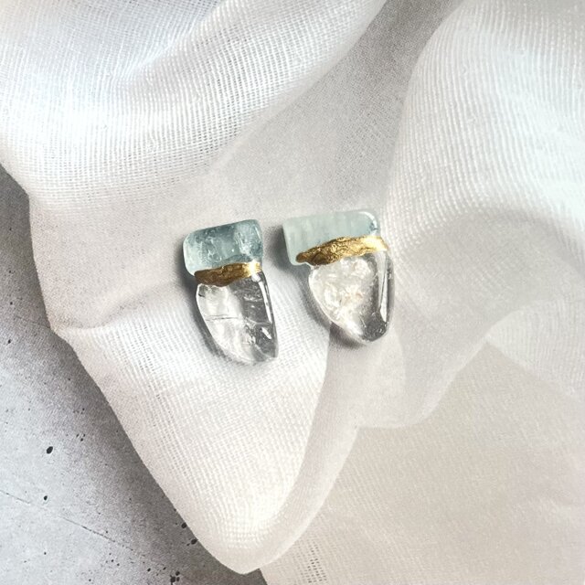 金継ぎピアス｜アクアマリン × ガーデンクォーツ｜感情を整える天然石