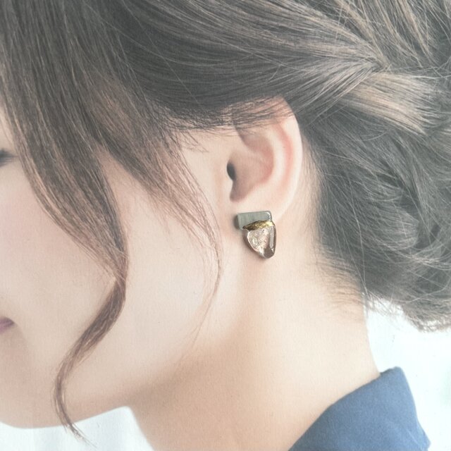 金継ぎピアス｜アクアマリン × ガーデンクォーツ｜感情を整える天然石