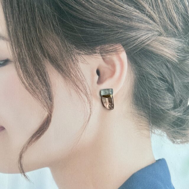 金継ぎピアス｜アクアマリン × ガーデンクォーツ｜感情を整える天然石