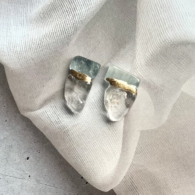 金継ぎピアス｜アクアマリン × ガーデンクォーツ｜感情を整える天然石