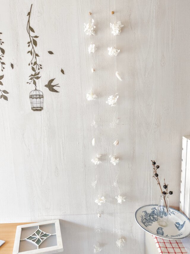 紫陽花モビール・ガーランド 2本セット 白 ロング | エアリーな