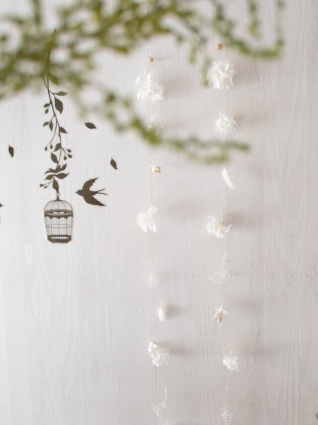 紫陽花モビール・ガーランド 2本セット 白 ロング | エアリーなプリザーブドフラワーの飾り