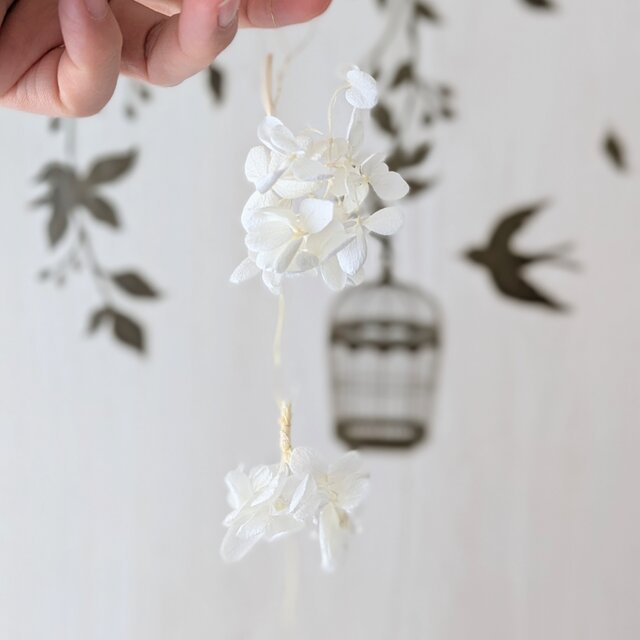 紫陽花モビール・ガーランド 2本セット 白 ロング | エアリーな