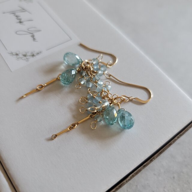 14kgf 】涼しげで洗練された輝き＊ブルージルコン×アクアマリン ピアス