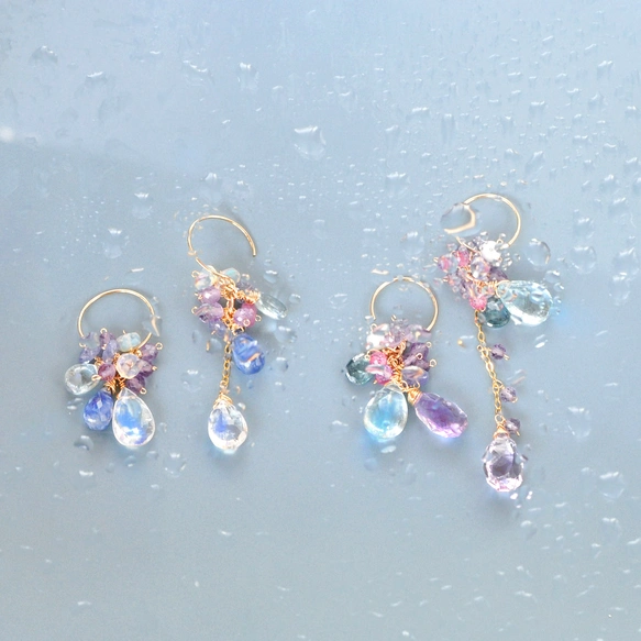 14kgf/紫陽花綴り・ ピンクアメジストxアクアマリン アシンメトリー