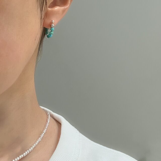 ターコイズミニフープピアス SV925＆カレンシルバー/イヤリングに金具