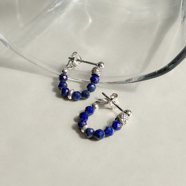 ラピスラズリ ミニフープピアス SV925＆カレンシルバー/イヤリングに金具変更可