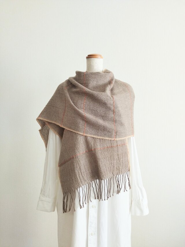 くぬぎ&茜染め/オーガニックコットンxウールxアルパカストール