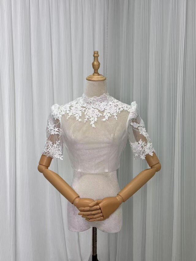 ボレロ 魅惑の花レース 短袖 ファスナー 可愛い フランス風 結婚式