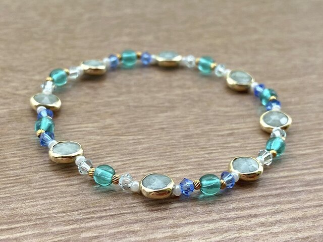 ビーズブレスレット No.106アクアマリン シルバー925 ヴィンテージビーズ ビーズブレスレット No.106 アクアマリン シルバー925