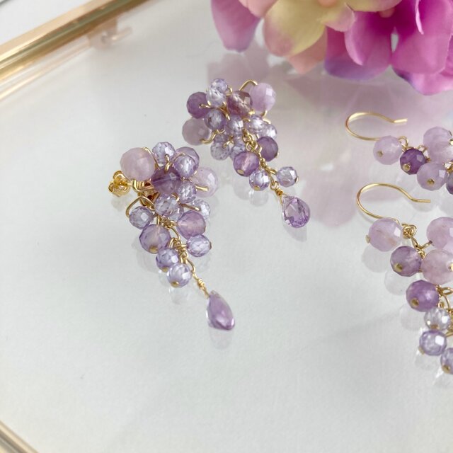 藤の花×天然石 ピアス/イヤリング | iichi 日々の暮らしを心地よくする