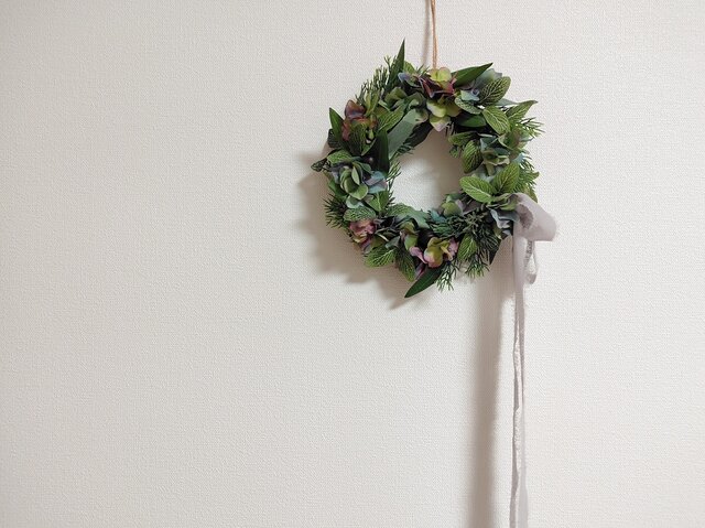 ナチュラル系 お手入れ不要フェイクグリーンリース 光触媒加工済