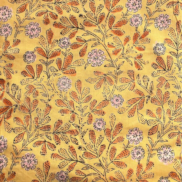 インド ブロックプリント生地 [50cm単位切売]イエローフラワーX
