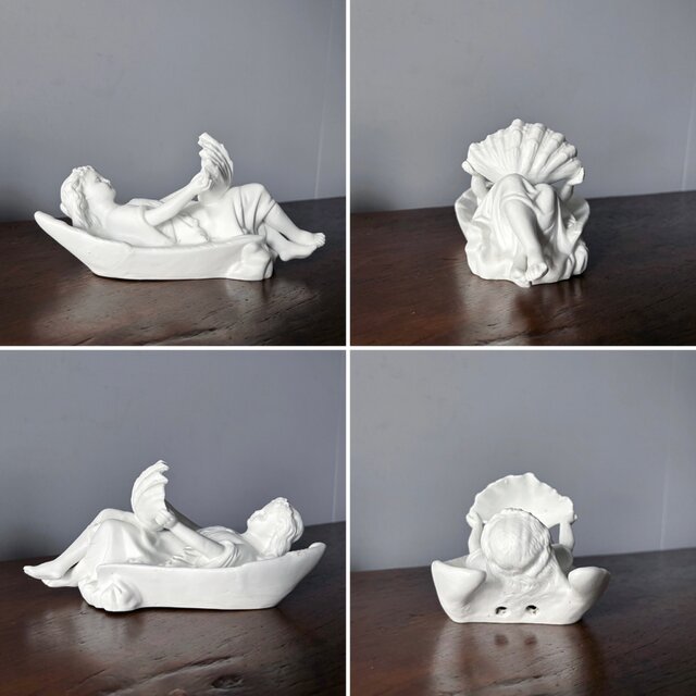 ビスク 花冠 天使 ベニティエ 聖水盤 h23.5cm フランス