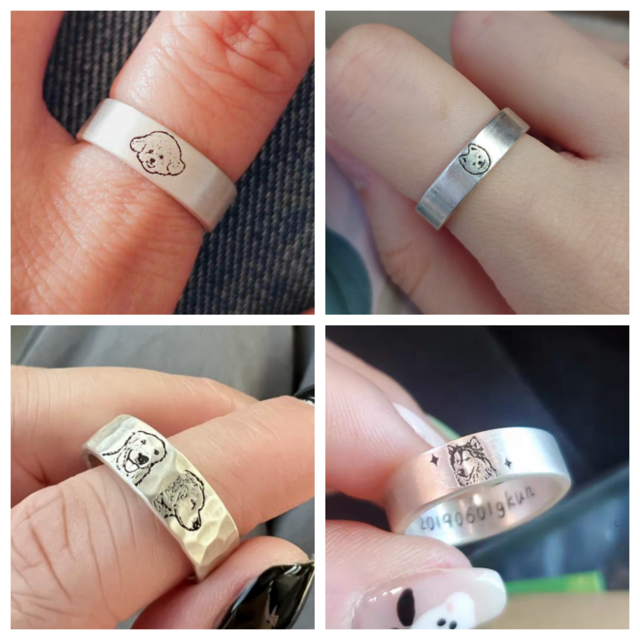うちの子 オーダー 指輪 彫刻 愛犬 写真 プリント 999 シルバー 愛猫