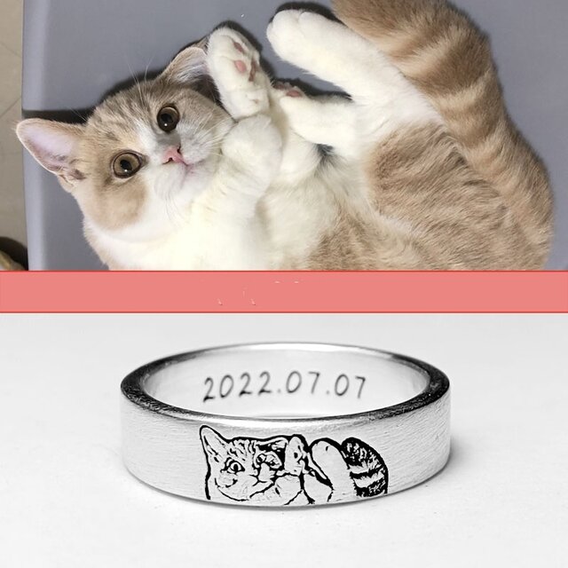 うちの子 オーダー うちの子 指輪 彫刻 愛犬 写真 プリント 999 シルバー 愛猫 ペット 動物 うさぎ 鳥 ハムスター