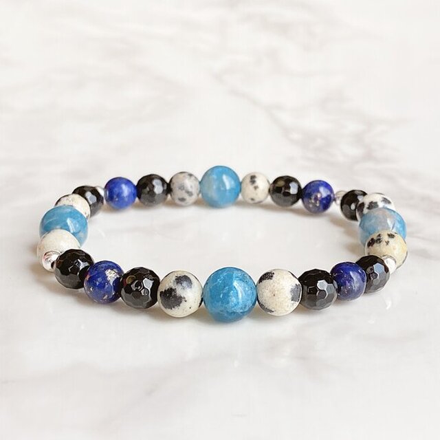 【再販8点以上】リラックスと集中力を高める アパタイトダルメシアンジャスパー  パワーストーン 天然石 ブレスレット No248