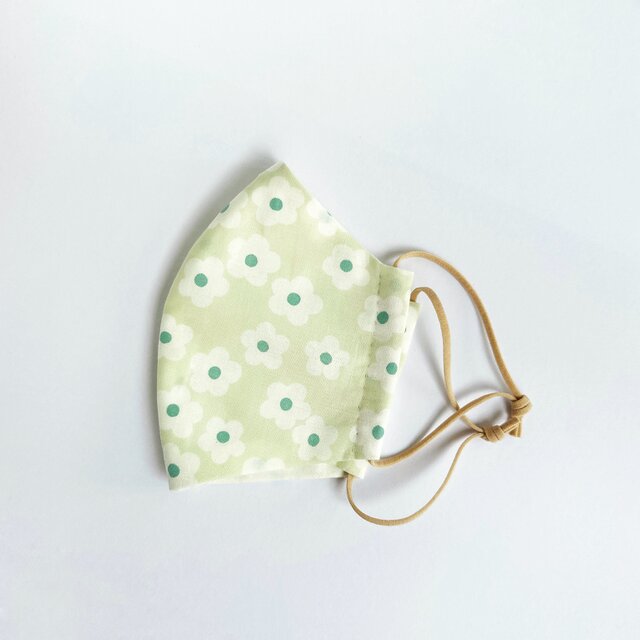 アップルグリーン×花もよう さわやか手縫いマスク