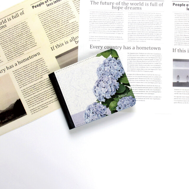 （送料無料）二つ折り財布（かぶせ蓋タイプ）【水彩調あじさい】（名入れ可）