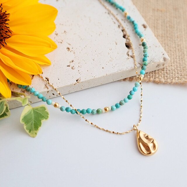 金アレ対応 2本セット／ ターコイズ+ドロップネックレス＜ALL