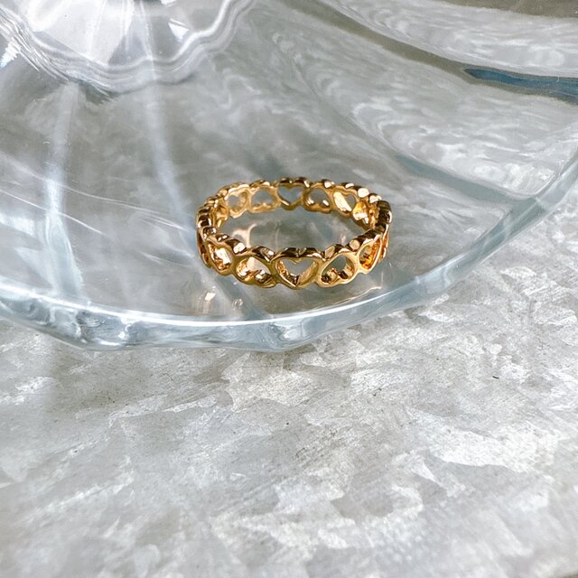 RA112-【 AVON 】エイボン・ヴィンテージリング 80s Deadstock Gold Tone Open Hearts