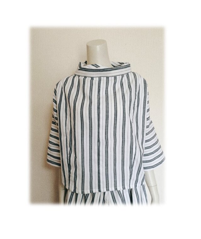 102　1点物　プルオーバー　デッドストック浴衣地リメイク　ねじりオフタートル　クロップド丈　ストライプ　レイヤード　綿１００％