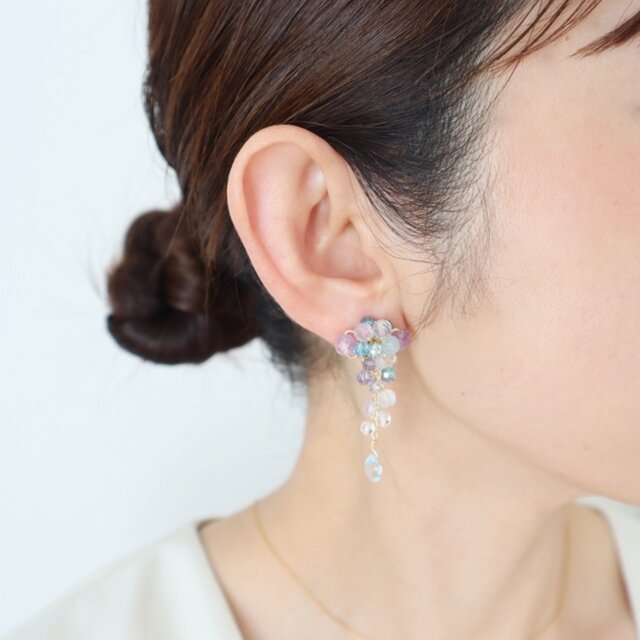 ブルー×パープル＞天然石 紫陽花ピアス/イヤリング | iichi 日々の