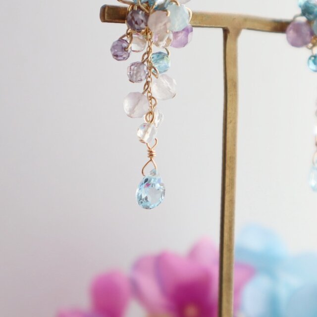 ブルー×パープル＞天然石 紫陽花ピアス/イヤリング | iichi 日々の