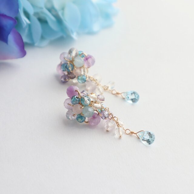 ブルー×パープル＞天然石 紫陽花ピアス/イヤリング | iichi 日々の