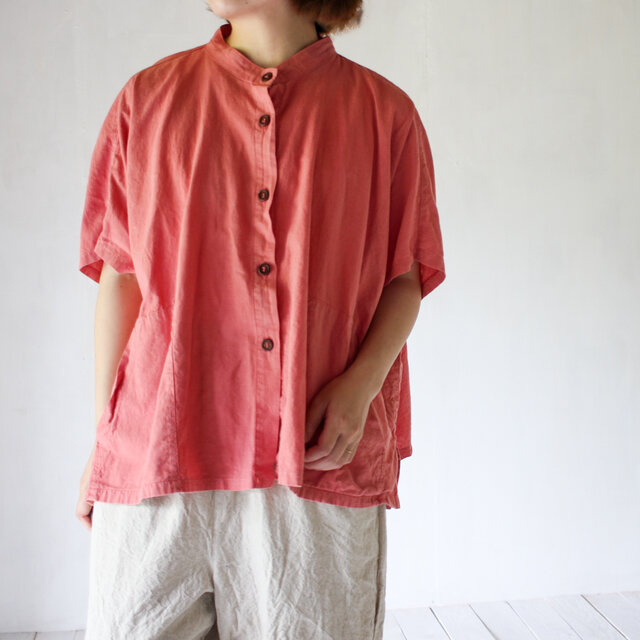 square pocket shirt / 紅梅色 / 茜染め