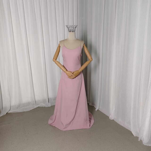 カラードレス ツーピース ピンク ビーズ フレア袖 キャミソール+