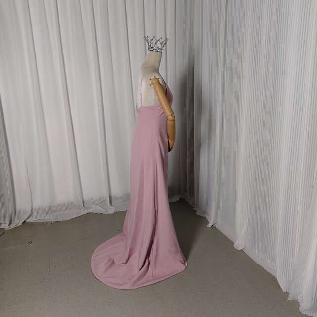 カラードレス ツーピース ピンク ビーズ フレア袖 キャミソール+