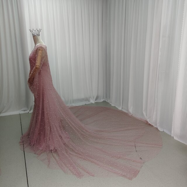 カラードレス ツーピース ピンク ビーズ フレア袖 キャミソール+