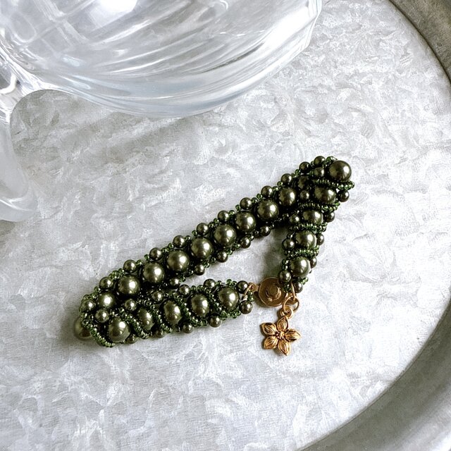 B147-ヴィンテージブレスレット U.S.A. 1970〜80s Olive Color Beads Bracelet