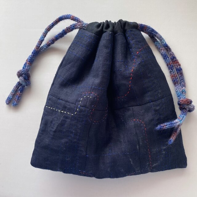 針音の聞こえるやさしい巾着/手縫い/刺し子  　no 227